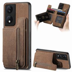 For Honor X7b 4G / 90 Smart Case kortinpidikkeellä retronahka + TPU-vetoketjullinen puhelimen kansi Ruskea