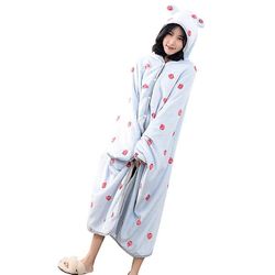 Yunshu Blød hyggelig hætteklædt Cape Winter Flannel Cape Blanket strawberry