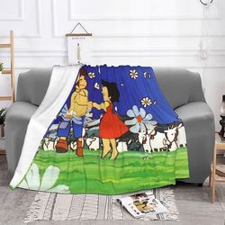 Heidi Venn Tepper Fleece Spring Høst Søt Cartoon Multi-funksjon Super Soft Kast Tepper For Bed Office plysj Thin Quilt Svart 150x200cm 60x80in