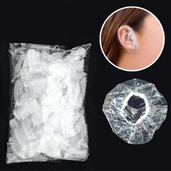 Barsinfi 100 stykker gennemsigtige høreværn Bruser Vandtæt Hår Farvelægning Earmuffs Caps Hvid