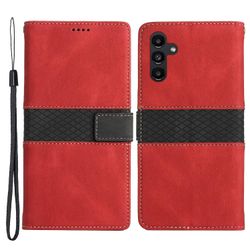 Til Samsung Galaxy A14 5G Phone Stand Cover Grid Splejsning Læder Magnetisk Flip Wallet Telefonetui Rød Style C Samsung Galaxy A14 4G