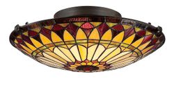 Elstead Lighting West End 2 Light Flush Ceiling Light Vintage Bronze, Tiffany Glass, E27