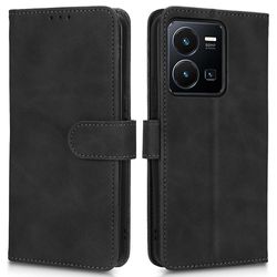 For Vivo Y22S 4G/Y35 4G (2022) hudfølelse flip skinnveske svart Style A vivo Y22s 4G