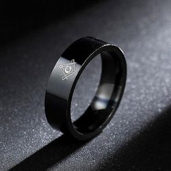 Bricks Masons Firkantet kompas g sølv frimurerisk ring 6 mm sort 8