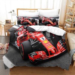 o2794 Lakanat 3D F1 Racing pussilakanasetti Kilpa vuodevaatteet Kevyt peitto vetoketjusulkimella lapsille Teini Aikuiset Vuodevaatteet Decro (3kpl ...