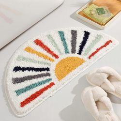 Boheemi puoliympyrän muotoinen kylpyhuonematto 24 x 20 tuuman pehmeästä mikrokuidusta liukumattomaan kylpyammeen sisustukseen - beige väri