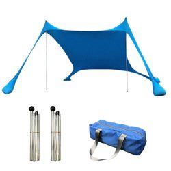 Upf50+ Uv Family Beach Sunshade kevyt aurinkovarjo telta hiekkasäkkiankkureilla Sininen 210x150x170cm