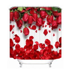 Ruili 1.8x1.8m 3d Rose Vandtæt badeforhæng Polyester Stof Badeværelse Home Decor 12 Kroge