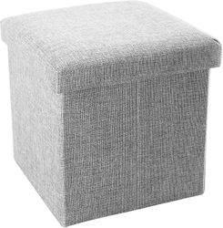 Linkrunning Foldbar puf 30x30x30 cm i Alaska Grå - Dekorativ opbevaringsboks i hørlook stof for at spare plads - skammel brystsæde