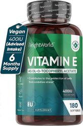 WeightWorld E-vitamiinikapselit 400IU - 180 vegaanista pehmeää kapselia (6 kuukautta) - luonnollinen alfatokoferyyli