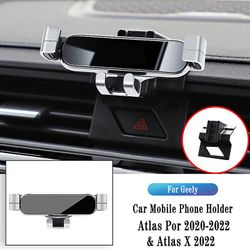 Biltelefonhållare för Geely Atlas Atlas X Por 2015-2022 Gravity Navigation Bracket Gps Stand Air Outlet Clip Roterbart stöd Silver