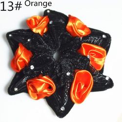 2pc Chiffon Rose Hex Hoved Blomst Hår Ring Pandebånd Farve Trompet med Diamant Fleece Pandebånd 13