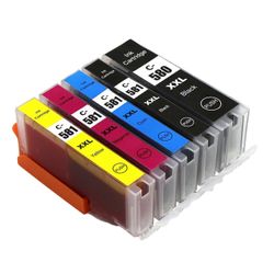 Go Inks -yhteensopiva PGI-580- ja CLI-581-mustekasettisarja, 5 kpl, musta/syaani/magenta/keltainen Canon Pixma -tulostimille