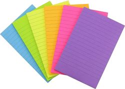 Foret Sticky Notes med linjer 4x6 Selvklæbende Sticky Notes 6 Pack Lyse farver 6 puder, 50/pad