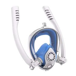 Ebox Anti-dug snorkelmaske med dobbelt åndedrætsrør til dykning Hvid/blå S/m