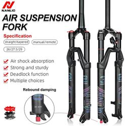 Nanlio Mate Mountain Bicycle Supension Gaffel 26/27.5/29inch Air Gafler Rebound Justering Oil Gas Mtb Bike Gaffel Manuel Remote Lock 26 Lige manual