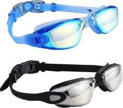 Svøm Goggles Svømming Goggles, pakke med 2 Anti Fog No Lea Uv Swim Goggles For kvinner Menn Voksen (Silver Ed-yogu