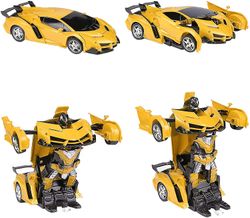 Fjernbetjening Bil Rc Transformer Robot Bil 360 Rotation Bremsning Genopladelige Kids Legetøj Bil gul