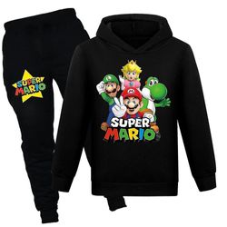 Mike 7-14 år Kids Tenåringer Super Mario Bros Tracksuit Set Casual Hooded Sweatshirt Bukser Antrekk Activewear Gaver Svart 7-8 Years