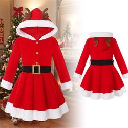 Vicbuy Børn julefest Elg Santa Cosplay Hooded Dress Piger Gaver Stage kostumer i 3-10 år 8-9 Years
