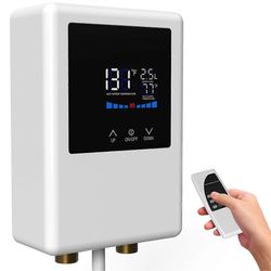 Vedenlämmitin sähköinen, 5500W välitön lämminvesivaraaja kaukosäätimellä ja LCD-kosketusnäytöllä vedenlämmitin EU-pistoke Valkoinen