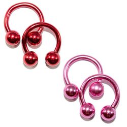 BodyJewelryOnline 2 Par anodiseret titanium 14ga hestesko cirkulære vægtstænger rød / pink