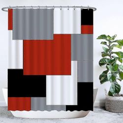 Suihkuverho - neliön muotoinen suorakulmio 180 x 200 cm Pestävä hometta 12 renkaalla Punainen Harmaa Musta White_Tue