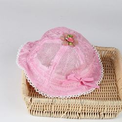 Børn Piger Sommer Åndbar Blondehat Baby Hul Gaze Blonder Fiskerhat Blomst Prinsesse Hat Solcreme Bassin Cap -40
