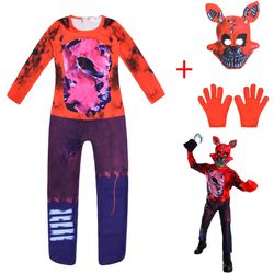 Børn Fest tøj Fem nætter Freddy Bear Cosplay Kostume med Mask Boys Piger Bodysuit Halloween Fancy Jumpsuits 6 160