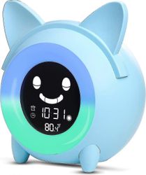Herätyskello lapsille, unikouluttaja lapsille, makuuhuoneen herätyskello söpö digitaalinen kello lämpötilalla, 5 väriä älykäs yövalokello opettaa p...