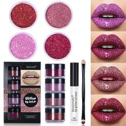 Kawaii Kisses Glitter Lip Kit, 4 väriä Glitter Lip Kit Gloss, Shiny Diamond And Metallic Lip Glitter Makeup Lipstick Lipstick Lip Gloss Glitter Lip...