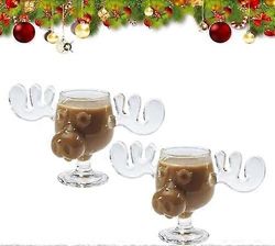 hirvilaseja joululasi, hirvilaseja joulumuki, joululaseja kansallinen joululoma, kirkas, joululahjat kahville 2pcs