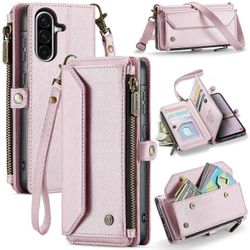 Samsung Galaxy A56 5G Nahkakotelo CASEME C36 Vetoketju 10 Korttipaikkaa Puhelimen Kansi Hihnoilla - Pin Monivärinen Pink