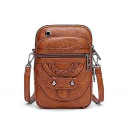 Jasoup retro mykt skinn messenger bag rivet pu skulderveske veske Brown