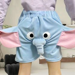 Pyjamas shorts 3d ører Trunk Tegneserie Dejlig elefant løs afslappet plys nattøj sommer mænd kvinder skudt bukser hjem slid Blå M