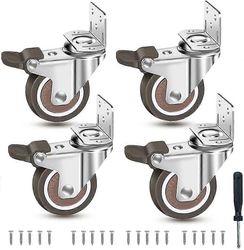 Raskaat huonekalupyörät jarrulla, 4 pyörän sarja, kumi, pieni, 32 mm, L-muotoiset raskaat pyörät, 64 kg, hiljaiset kuljetuspyörät 20