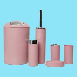 6kpl kylpyhuonetarvikesarja juomalasi, hammasharjan pidike, voideannostelija, saippua-astia, roskakori, wc-harja-hyvä vaaleanpunainen