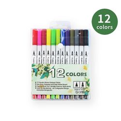12 Pakker Dual Tip farvede penne børste og fine spids penne dobbelt hoved sluttede farverige tegning penne Art P