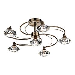 Dar Lighting Luther Semi Flush Loft Lys Lys Antik Messing Krystal, 6x G9