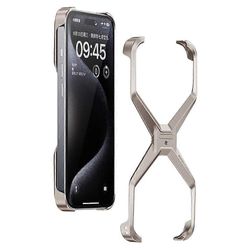 IPhone 16 Pro -puskurikotelolle ei runkoa alumiiniseoksesta valmistettu X-muotoinen puhelimen kansi - titaanikulta Monivärinen Titanium Gold