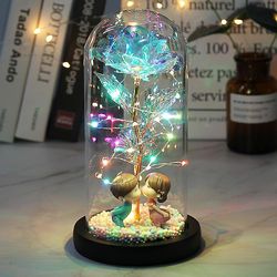 Mikasa Led Magic Galaxy Rose Evig 24k Guldfolie Blomst med Dome Fairy Lights Christmas Valentinsdag Gave Regnbue