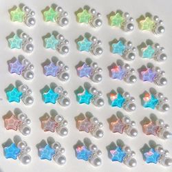 3d Macaron Star Nail Charm Akryl Naglar, 6 Färger Femspetsig Stjärna Pärla Stjärna Naglar Strass Mocka Stjärna 30 Stycken