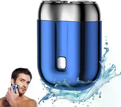 Miesten täysin pestävä sähköinen partakone, partaleikkuri miesten tasku pyörivä sähköinen parranajokone, kannettava, pikalataus, sininen