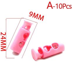 10pcs Farverige elastiske reb justering spænde Beklædning Tilbehør 2 huller Plastic Cord Lock Spring Stop snor Prop Pink