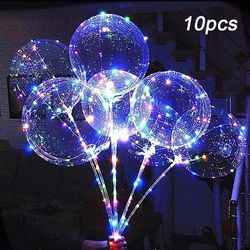 10st LED lyser upp Bobo ballonger med pinne, 3 nivåer blinkande LED-strängljus, 20 tum bubbelballonger, julfödelsedagsfestdekoration