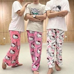 Tianm Sanrio Hello Kitty pyjamas kvinder Sort anime Flannel Varm Fleece Pyjamas Casual Home Pants Efterår Modegaver 2 XL