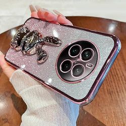 Realme 12 Pro 5G / 12 Pro + 5G -kotelolle PC + TPU-galvanointi Glitter kanin puhelimen kansi Vaaleanpunainen