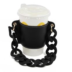 Yunshu Kaffekop Tote Drink Carrier Genanvendelig drikkevareholder med håndtagskæde sort