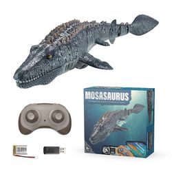 Fjernkontroll Mosasaurus vannbasseng leker for barn, RC Boat Dinosaur 1:18 High Simulation Scale Dinos, med lys & spray vann - svømming & bad leket...