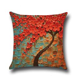 Varychmoo Blossom Tree pudebetræk bomuld linned puder dækker sofa indretning Orange rød jasmin træ